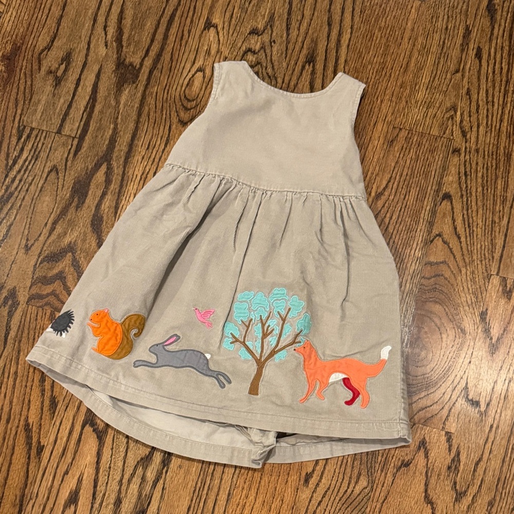 Baby Boden Beige Dress with Animal Embroidery